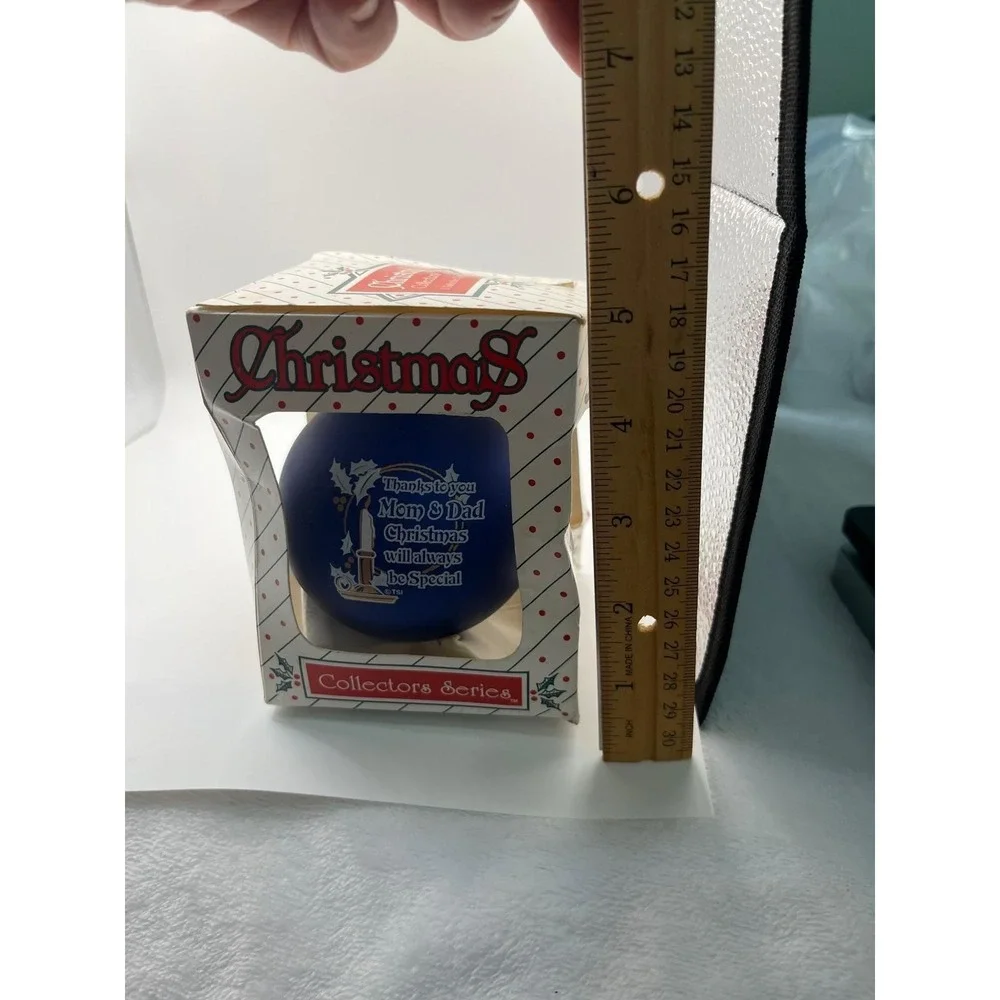 Vintage 1992 TSI Glass Christmas Ornament Mom and Dad Blue Collectors Series‎